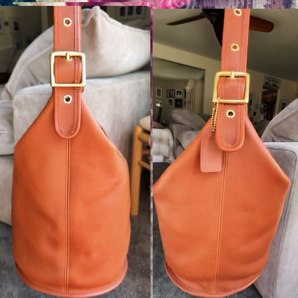 COACH BRITISH TAN LEATHER XL DUFFLE FEED SAC BUCKET BAG 9085 - Picture 5 of 16